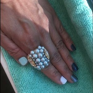 LaVintage Japanese Gray Dyer Pearls Ring 7.25